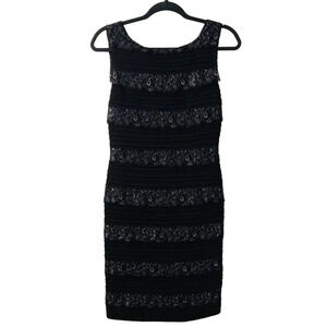 Calvin Klein Black Sheath Dress Size 4 Lace Detail Sleeveless Design LBD‎
